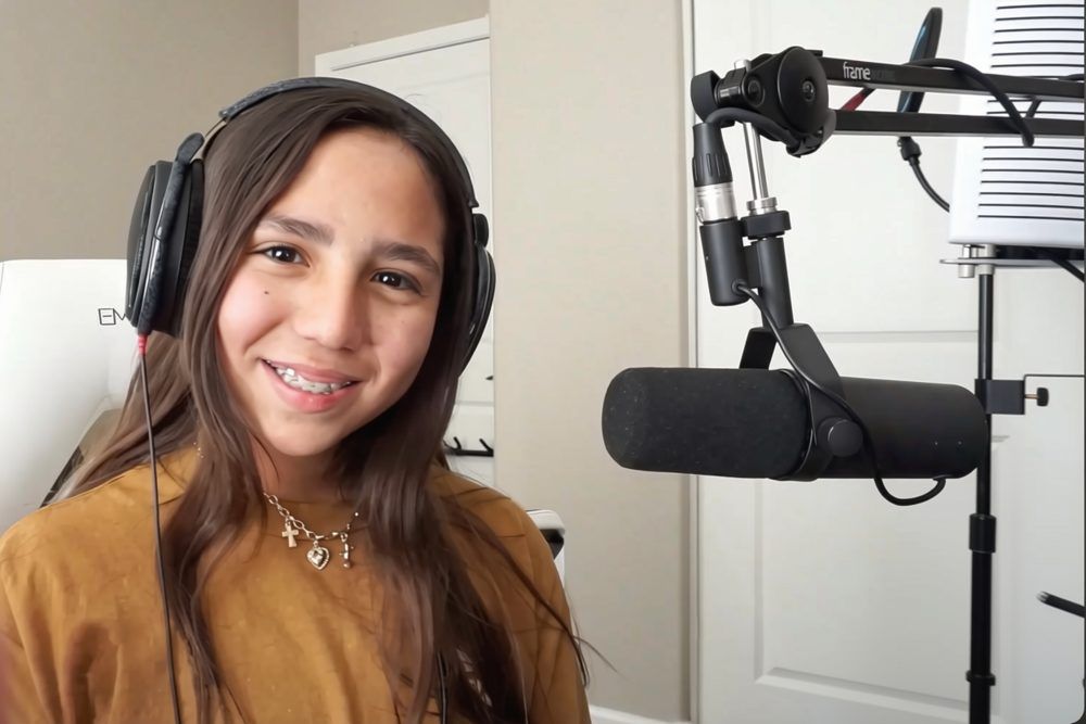 Voice student in the recording room